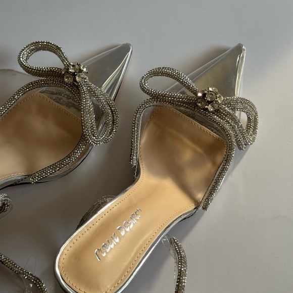 Midnight Clear Perspex Wrap Around Diamante Bow Pointed Toe High Heel. - Picture 6 of 14